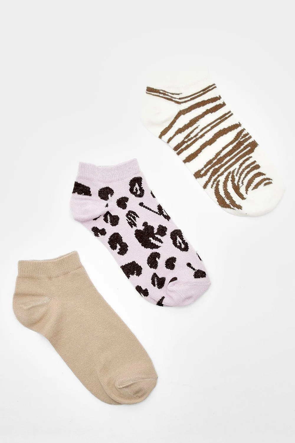 3 Pack Animal Print Sneakers Socks