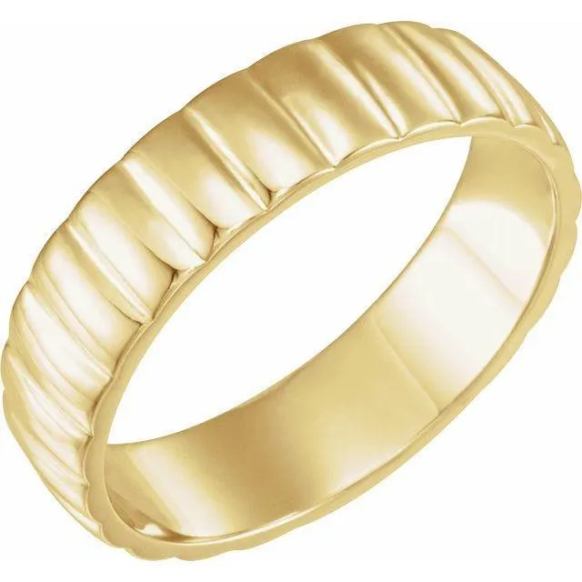 6mm Wide Grooved Scalloped Men's Wedding Band