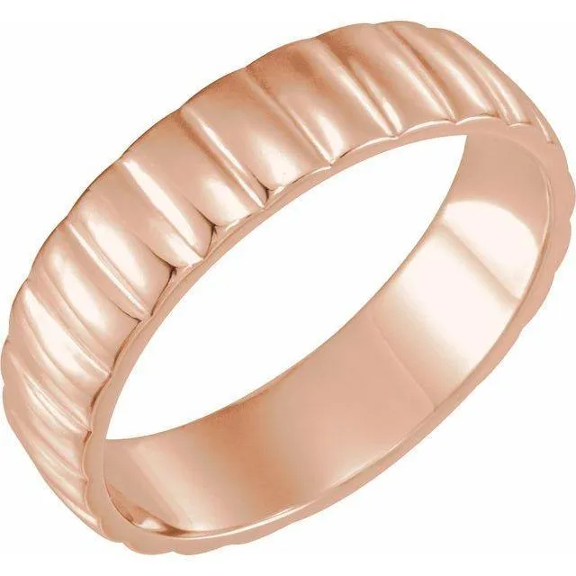 6mm Wide Grooved Scalloped Men's Wedding Band