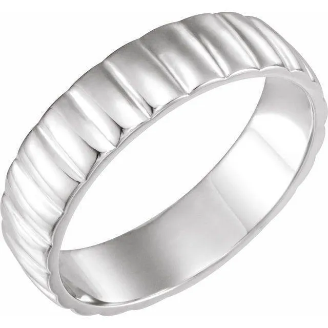 6mm Wide Grooved Scalloped Men's Wedding Band