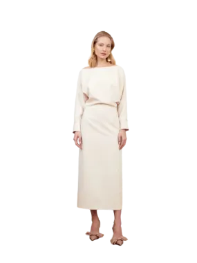 AGALIA cream off-the-shoulder midi dress