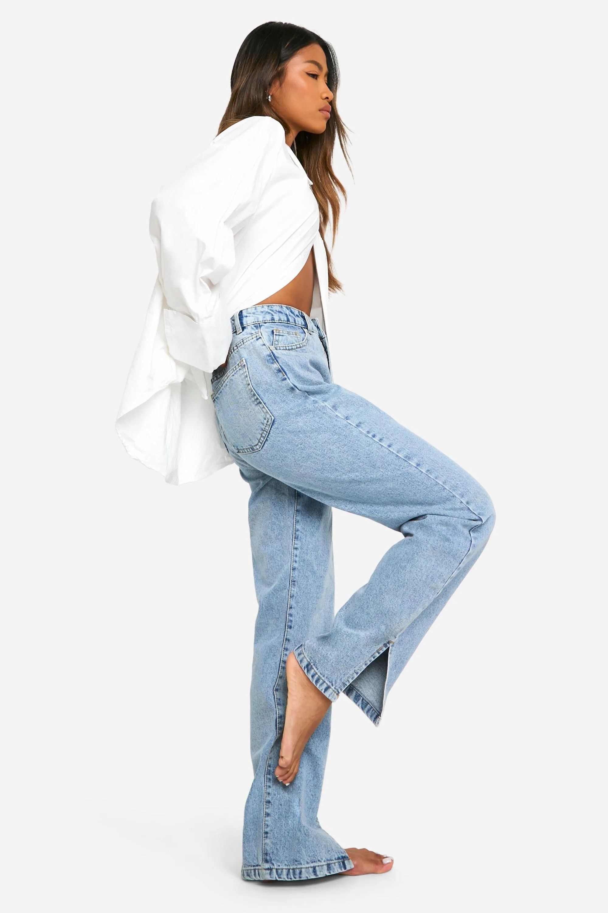 Basics High Waisted Split Hem Straight Leg Jeans