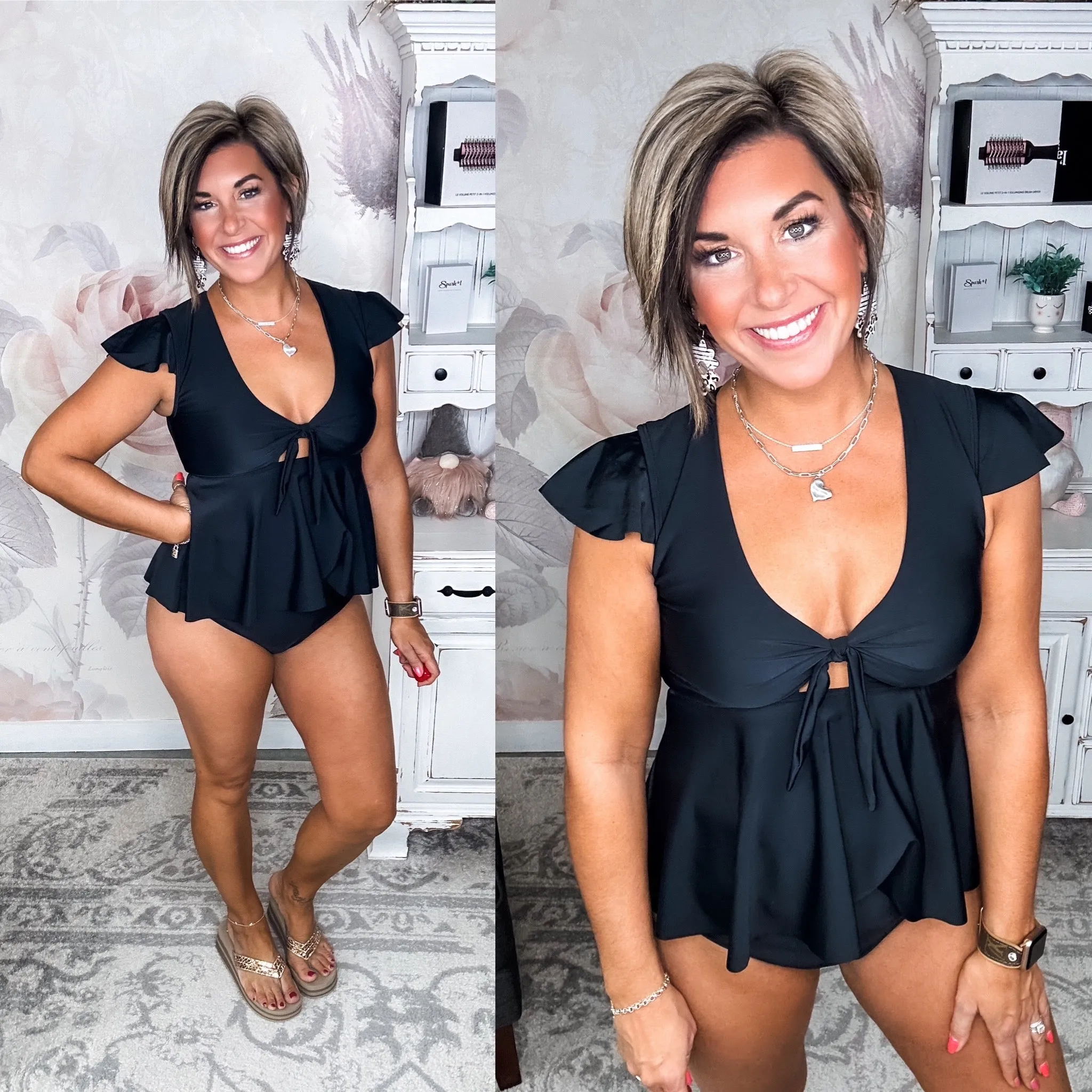 Beachside Beauty Peplum Tankini Top - Black