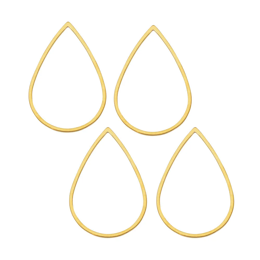 Beadable Open Frame Link, Teardrop 26x17mm, Gold Tone (4 Pieces)