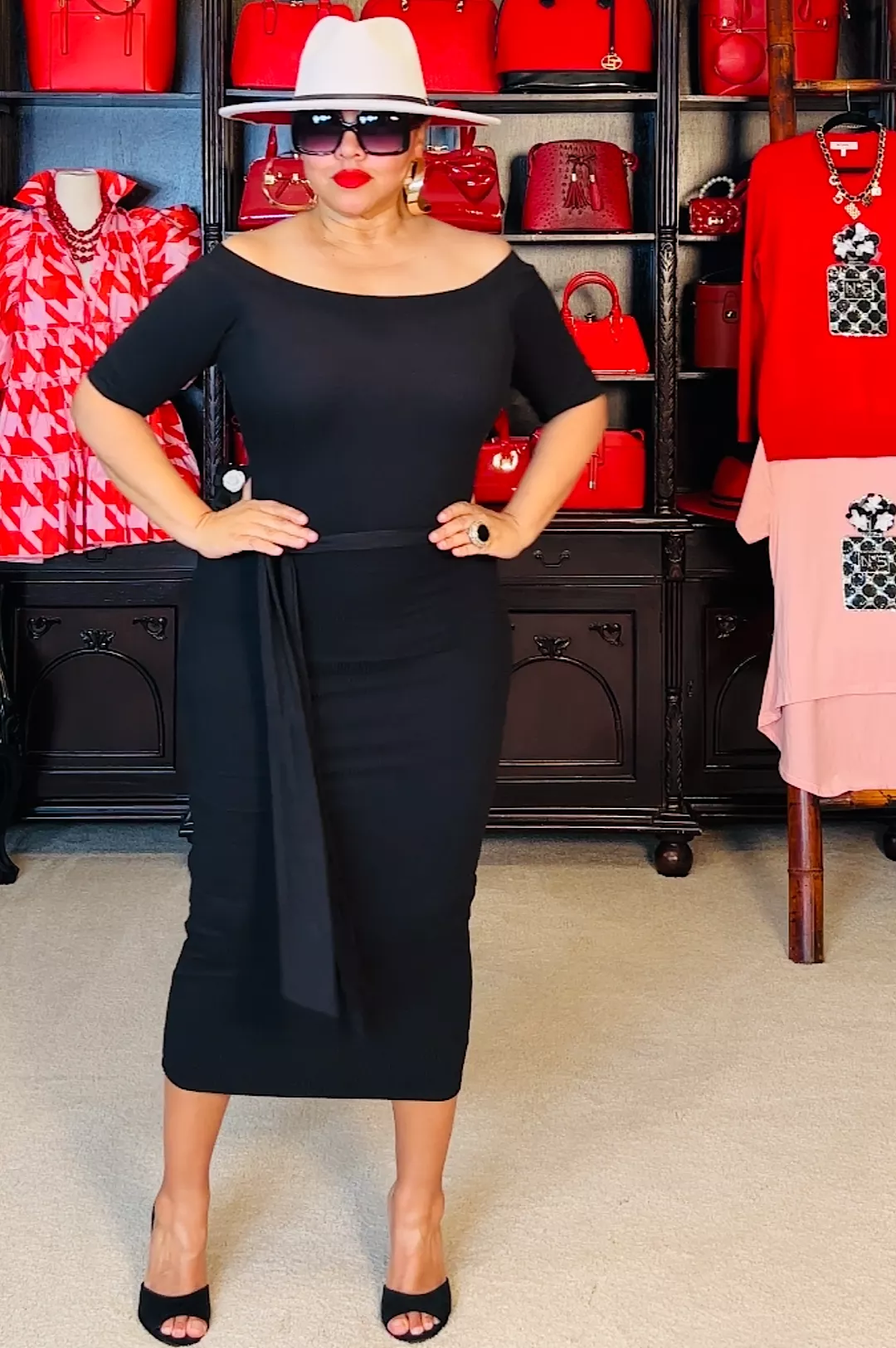 Beautiful Black Off The Shoulder Midi Dress