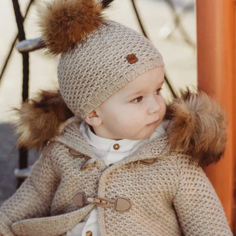 Beige Wool & Faux Fur Coat