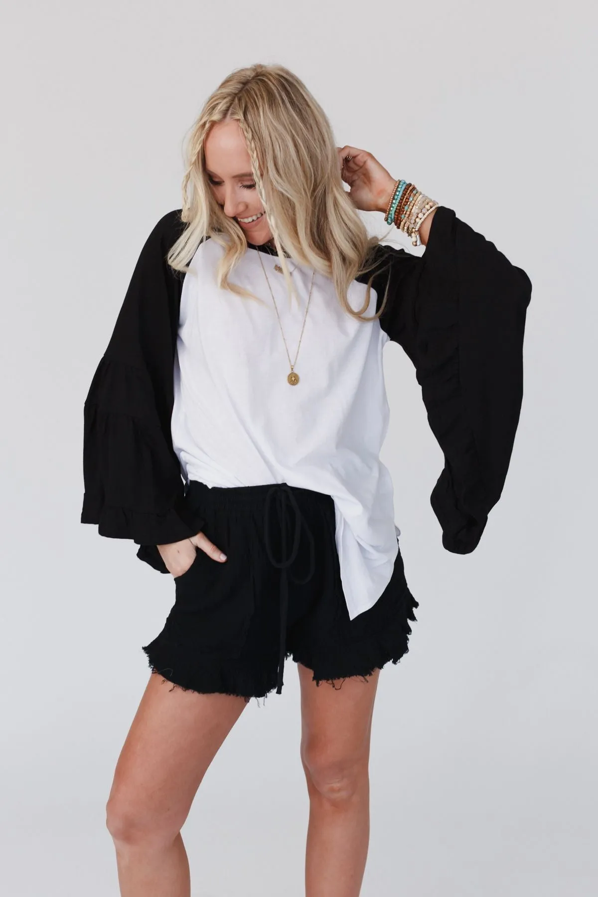 Bell Sleeve Baseball Tee - Black