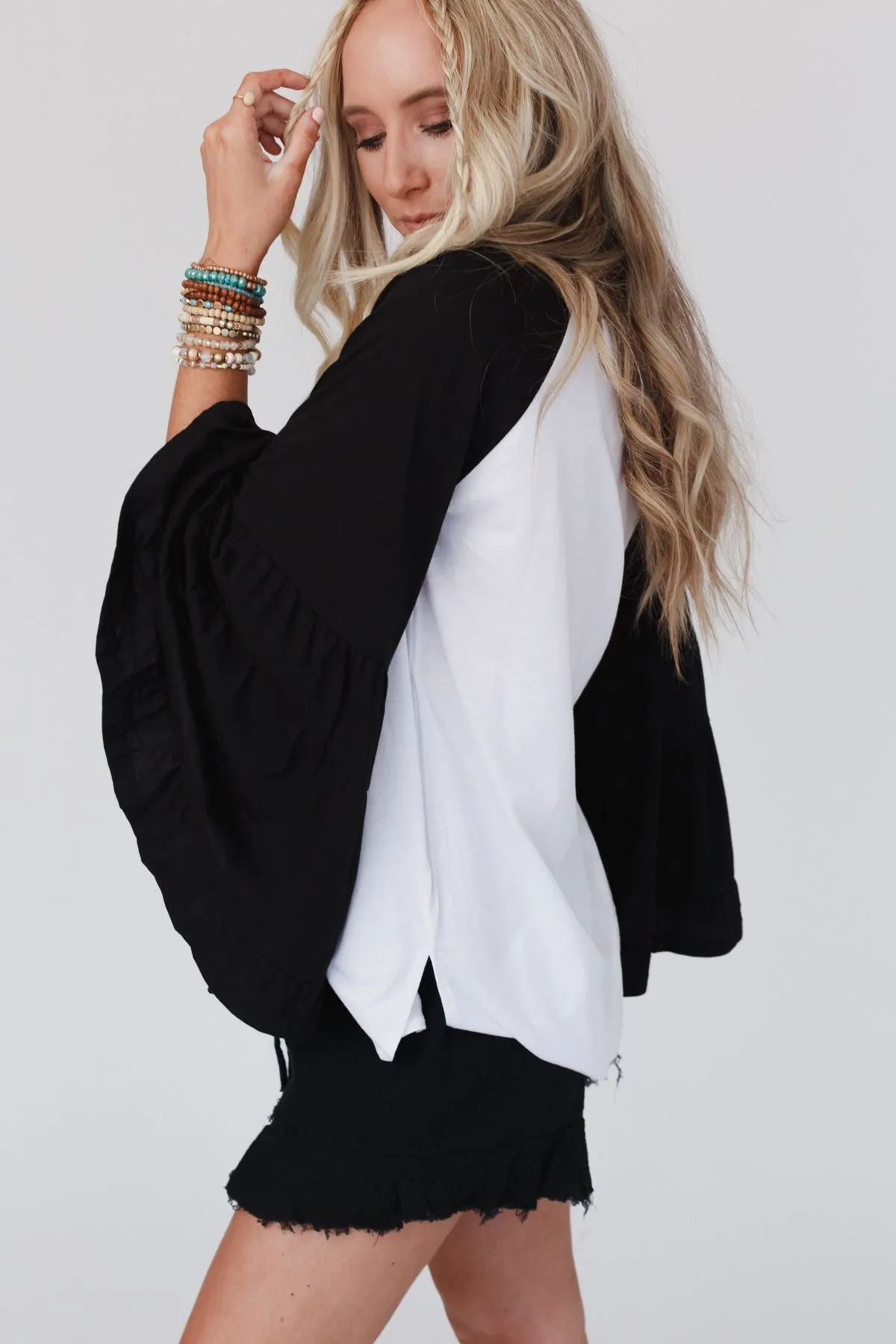 Bell Sleeve Baseball Tee - Black