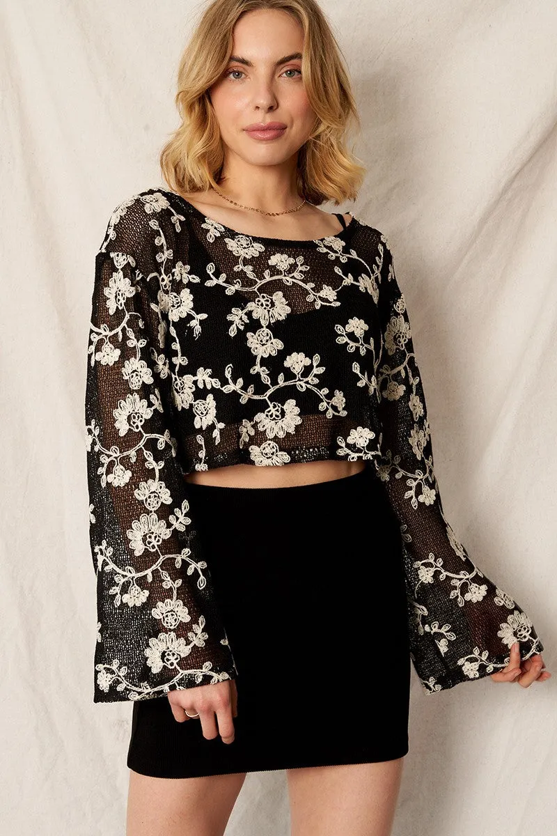 Bell Sleeve Embroidered Top