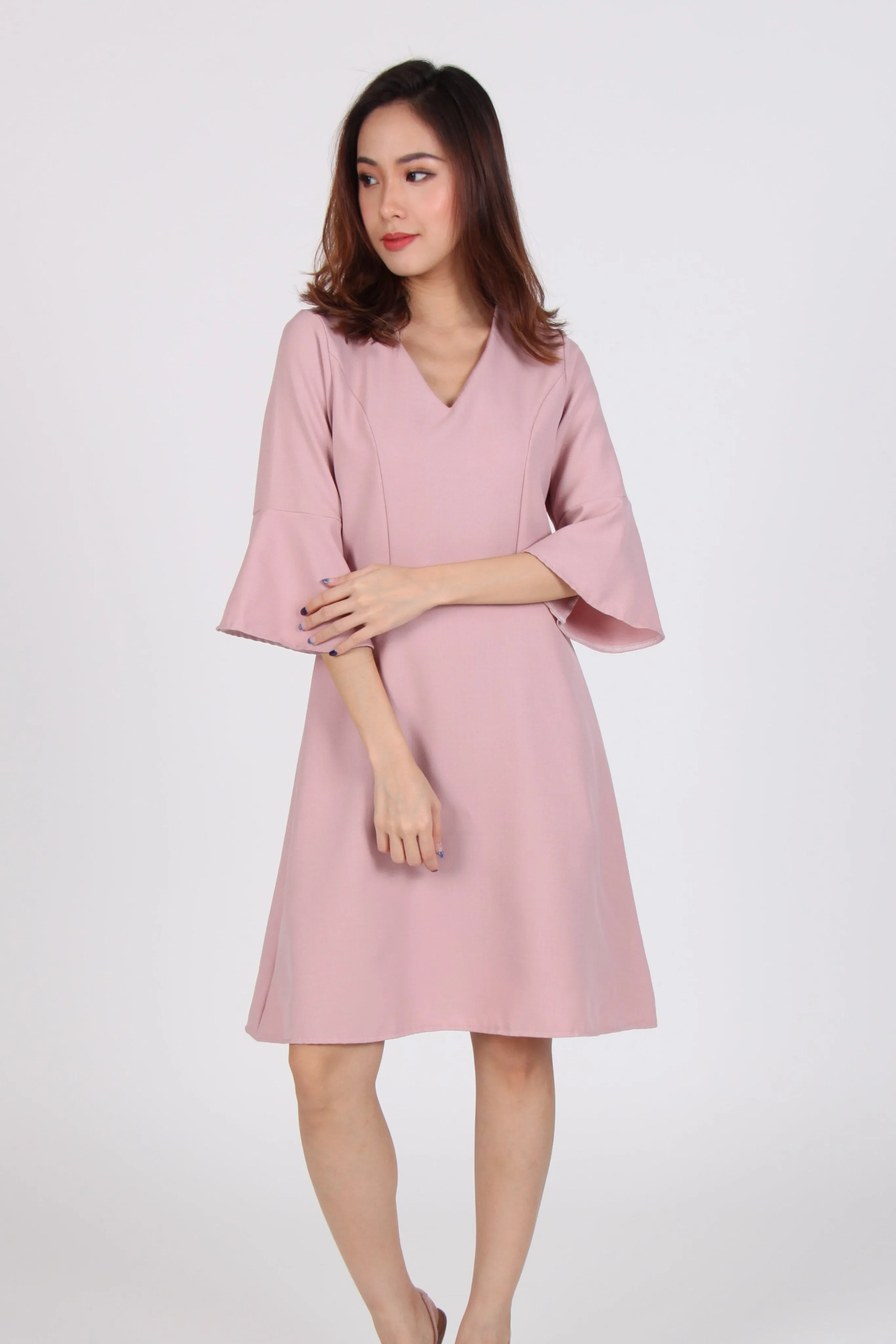 Bell Sleeve Skater Dress in Pink