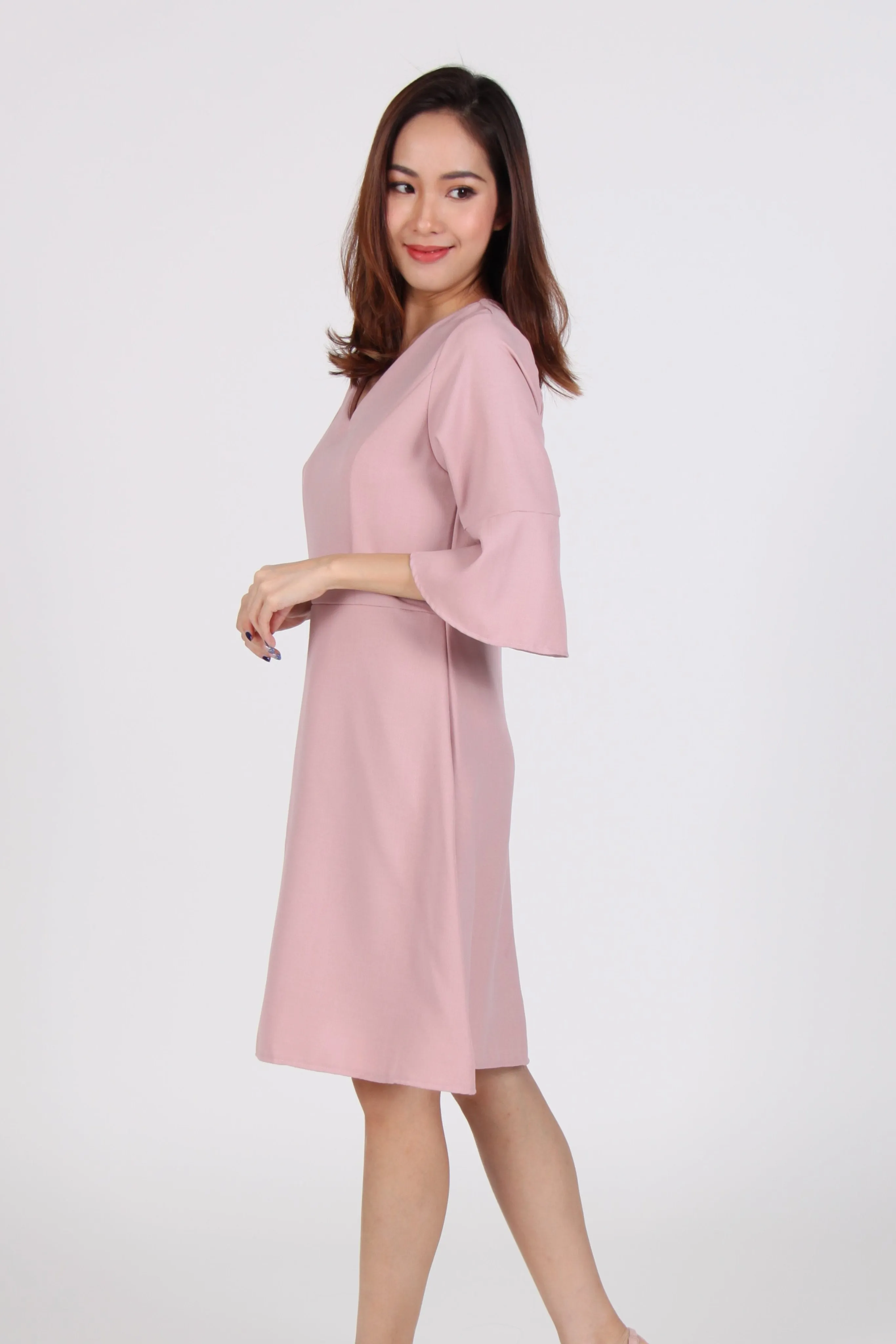 Bell Sleeve Skater Dress in Pink