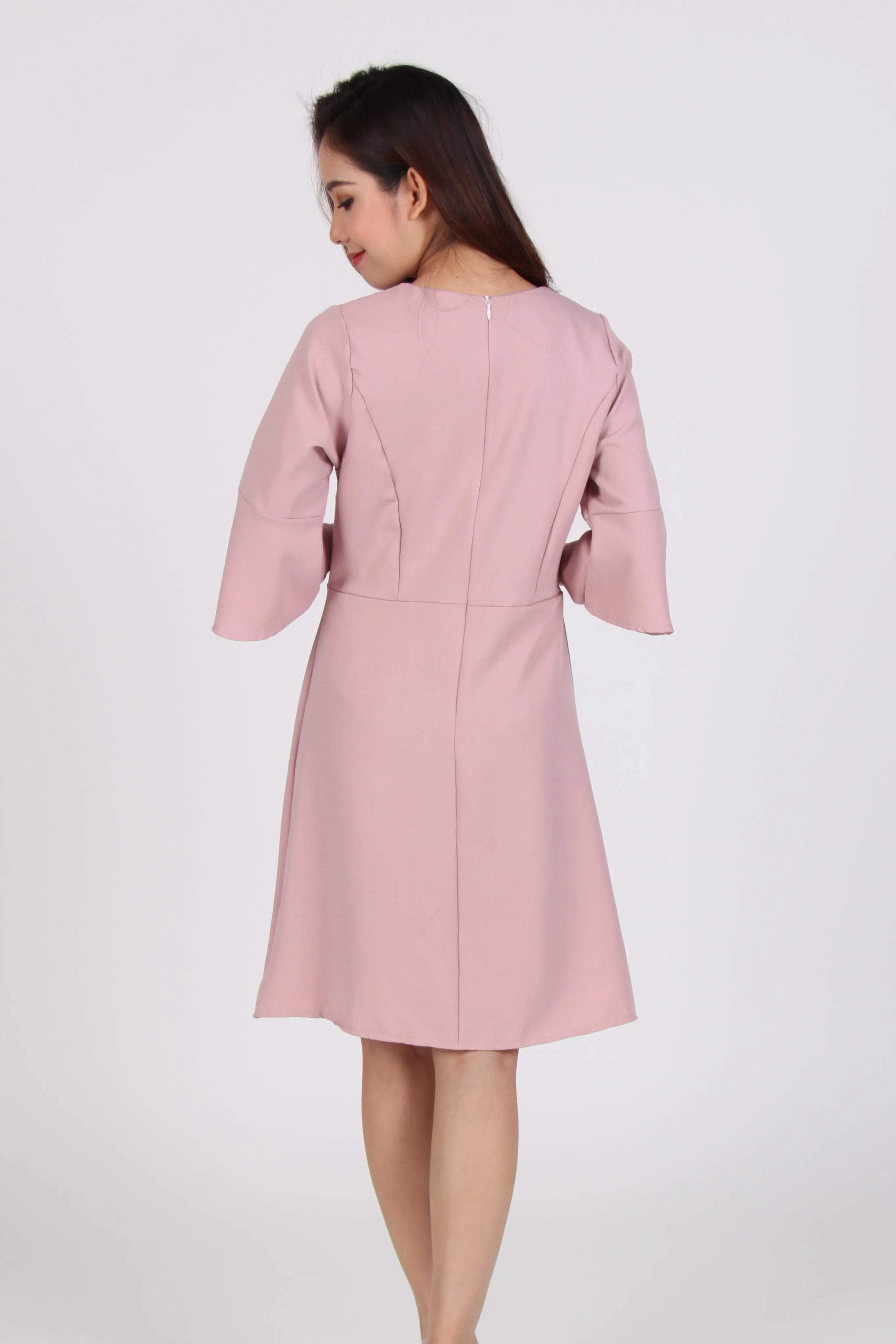 Bell Sleeve Skater Dress in Pink