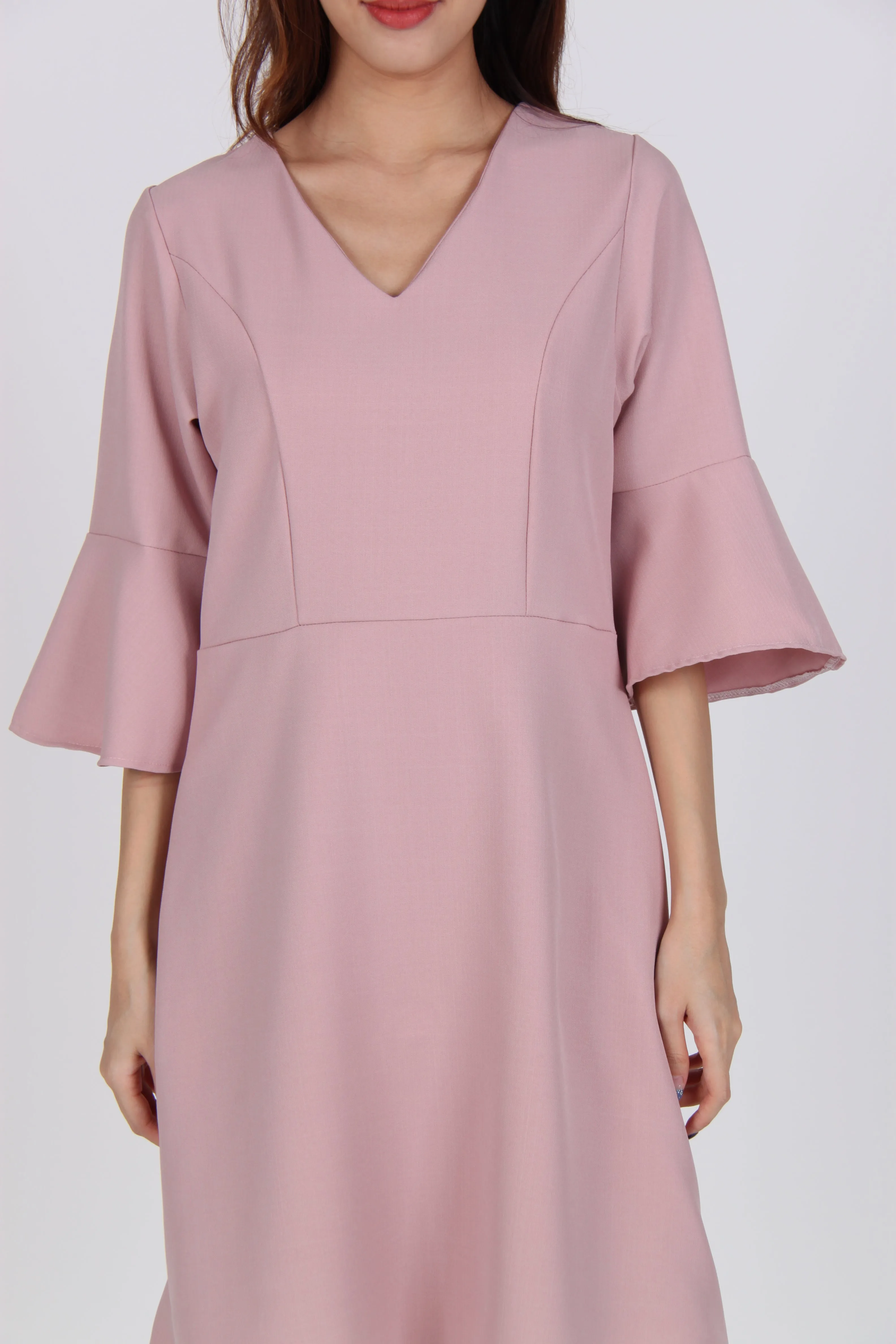 Bell Sleeve Skater Dress in Pink