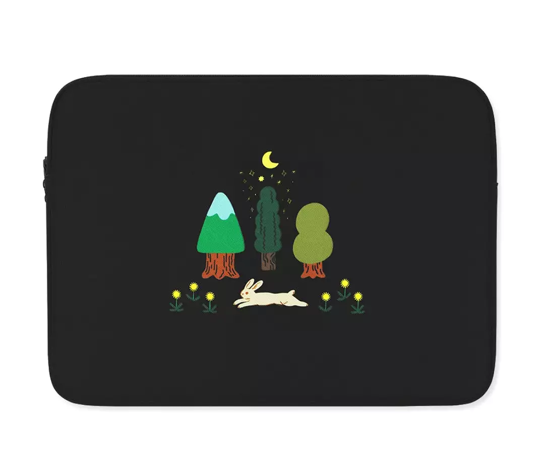 Black Moon Forest Rabbit Graphic Laptop Sleeves iPad 11 13 15 inch Cases Protective Covers Handbags Square Pouches Designer Arti