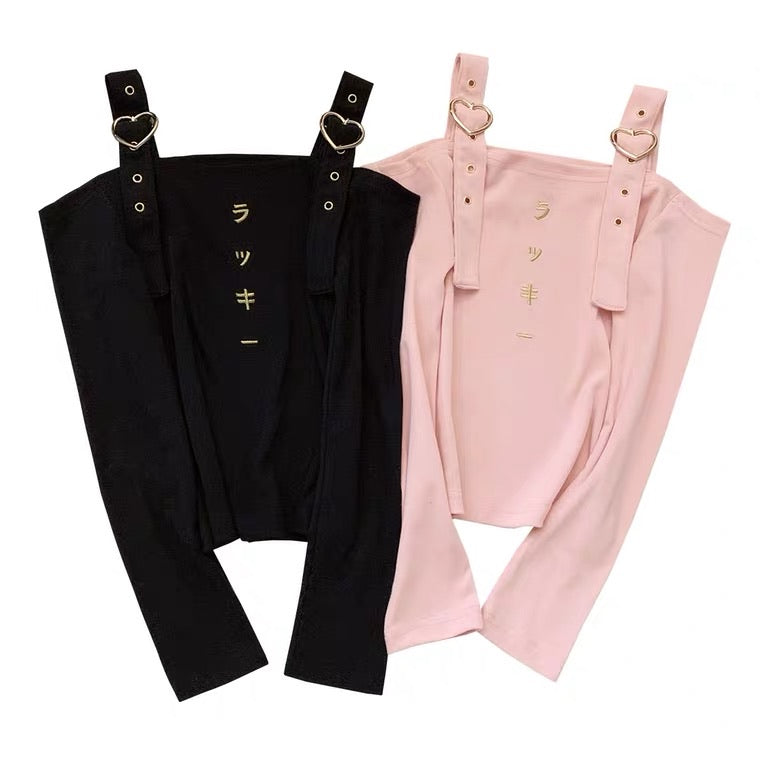 Black or pink off shoulder long sleeve shirt