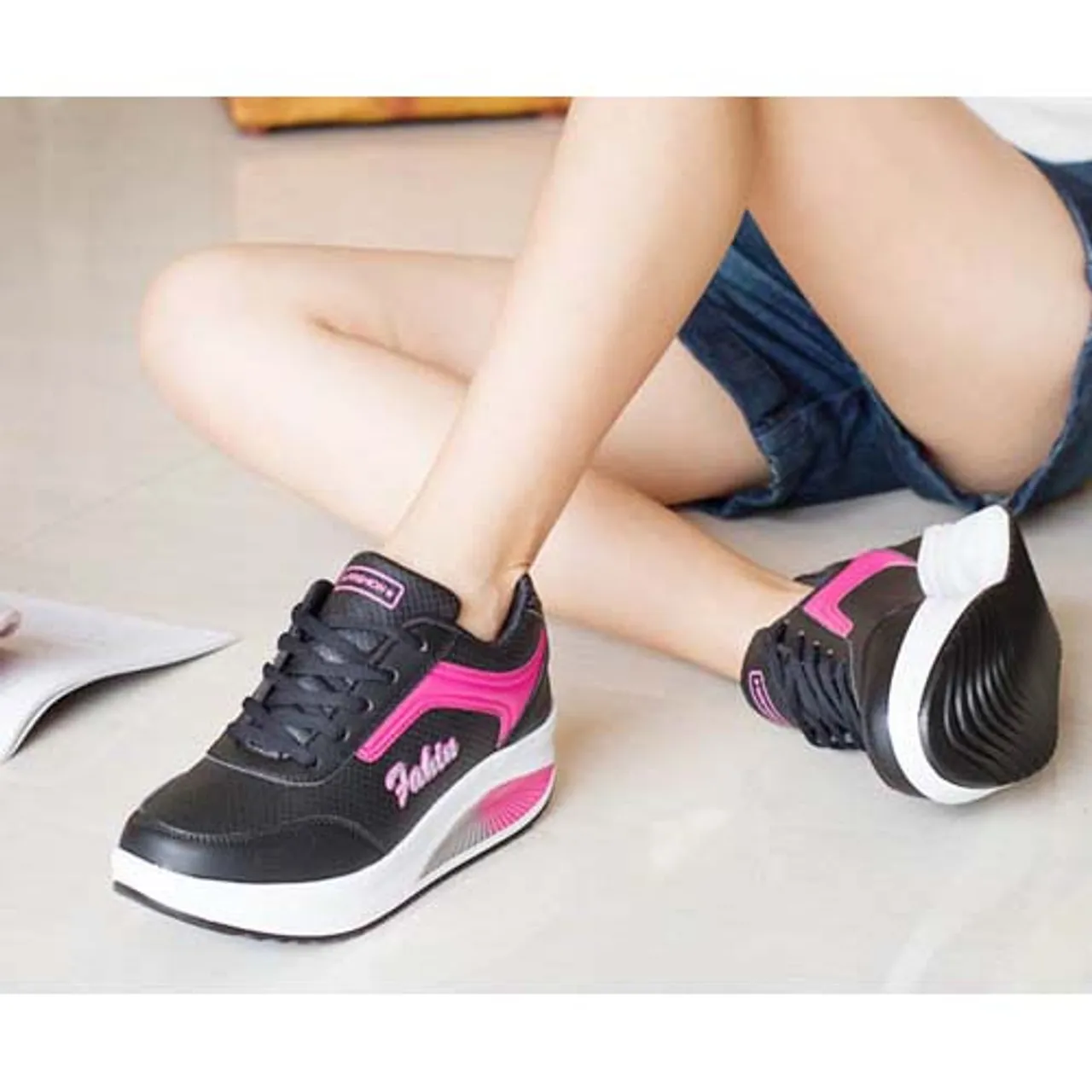 Black simple leather rocker bottom shoe sneaker 1246