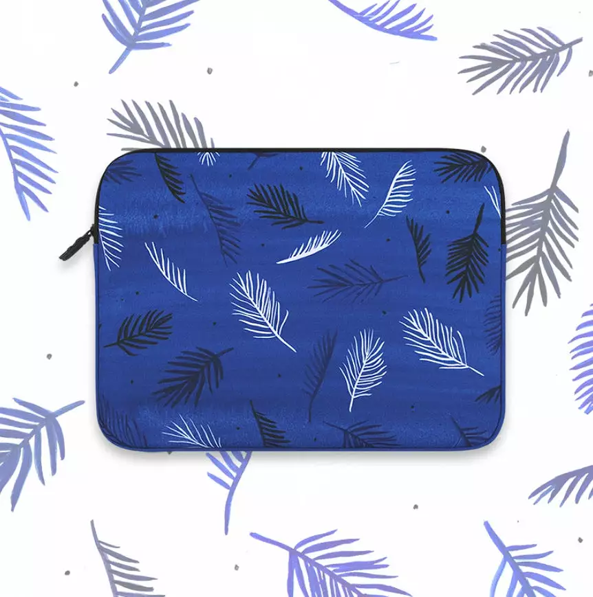 Blue Leaf Leaves Graphic Laptop Sleeves 11 13 15 inch Cases Protective Covers Handbags Square Pouches Designer Artist Prints Cut