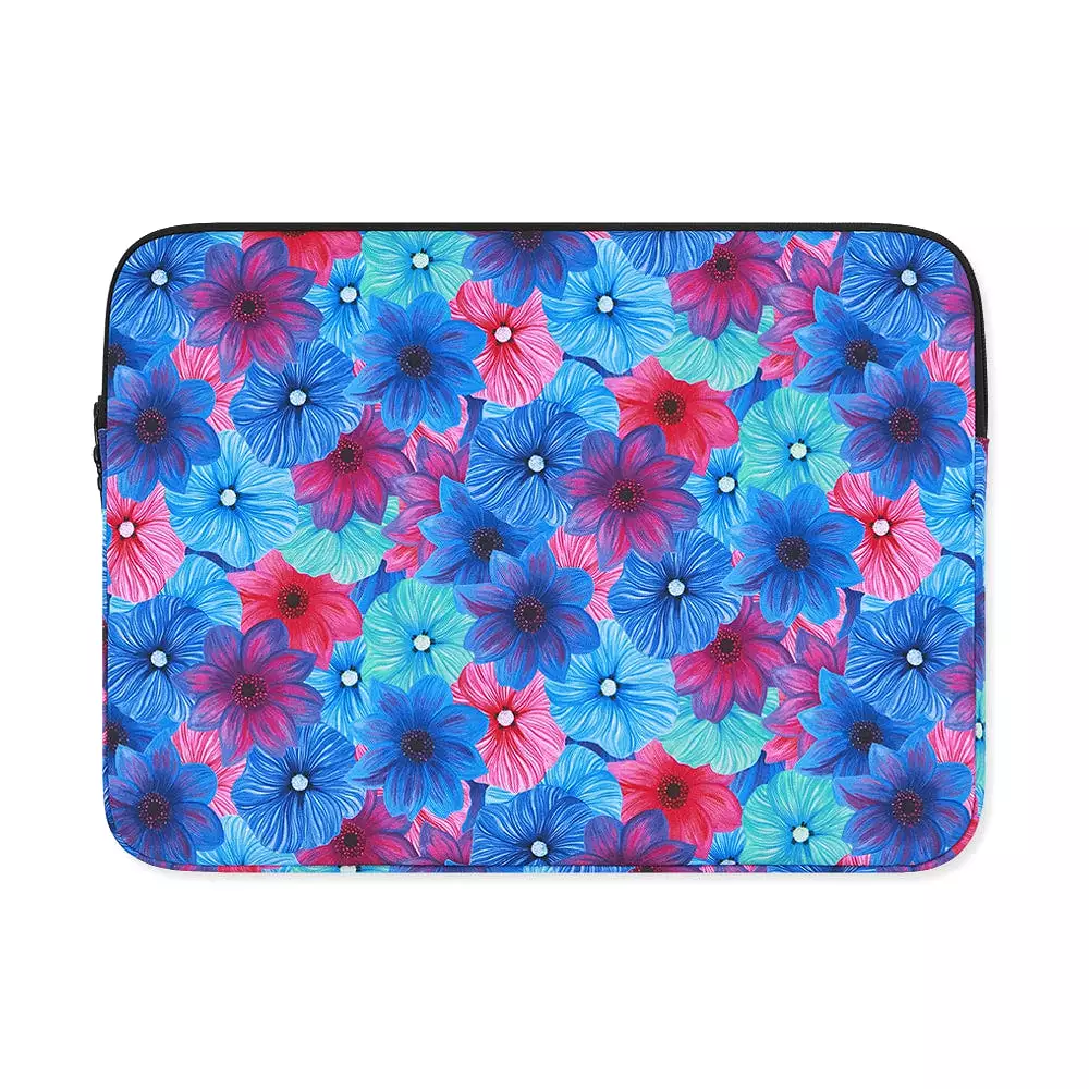 Blue Red Dahlia Floral Graphic Laptop Sleeves 11 13 15 inch Cases Protective Covers Handbags Square Pouches Designer Artist Prin