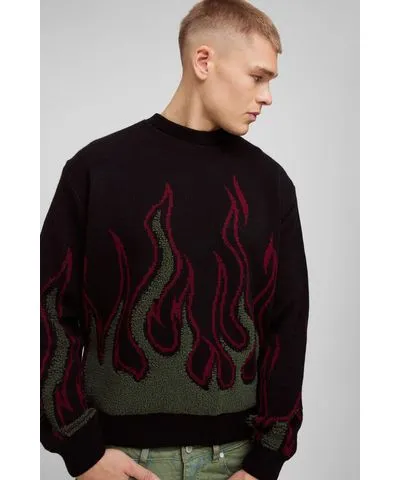 boohooMAN Mens Oversized Boxy Flame Textured Knitted Sweater