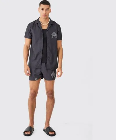 boohooMAN Mens Short Sleeve Cross Shirt & Swim Set