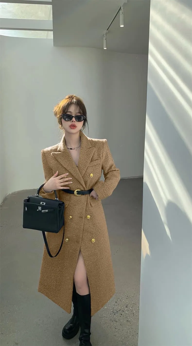 British style high-end goddess style Korean style woolen coat mid-length foreign style early spring and autumn 2023 new style (B