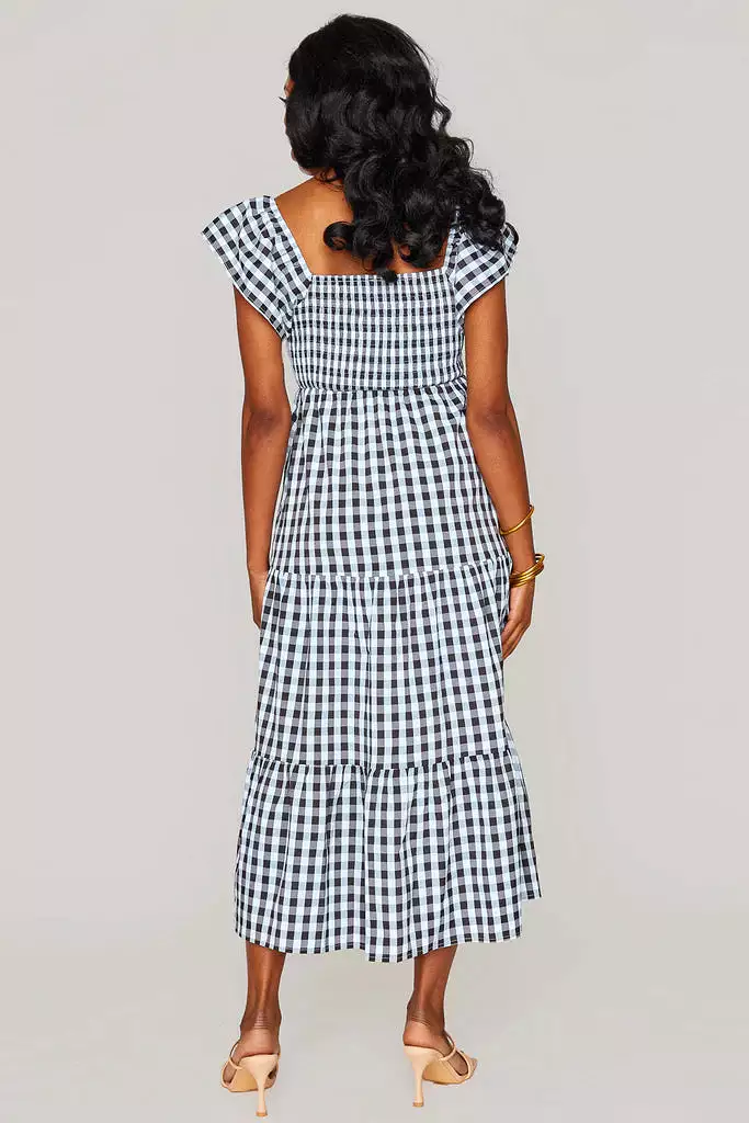 BUDDY LOVE BRYNN RUFFLE SHOULDER MIDI DRESS - BLACK CHECKER