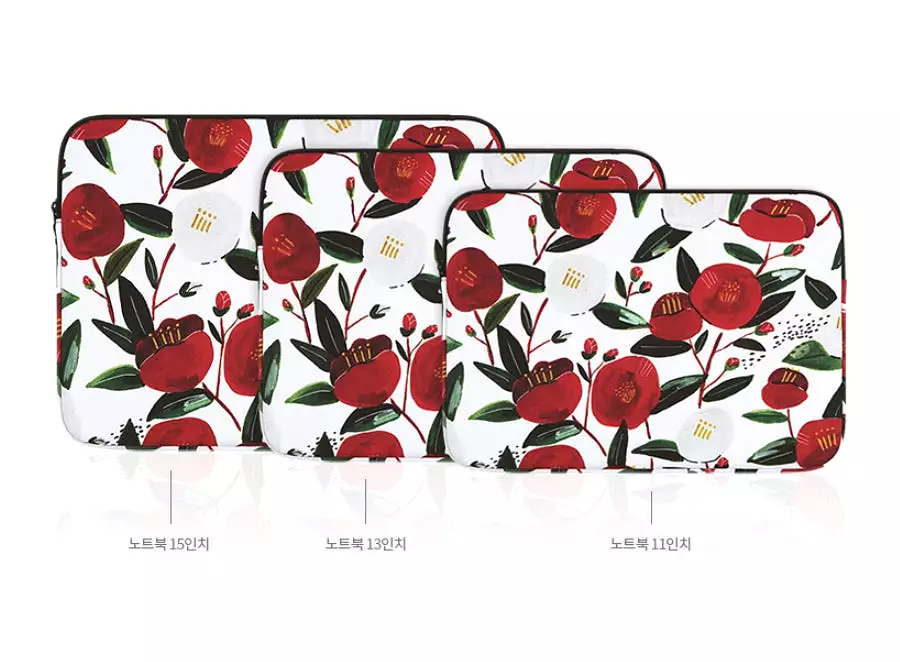 Camellia Floral Graphic Laptop Sleeves 11 13 15 inch Cases Protective Covers Handbags Square Pouches Designer Artist Prints Cute