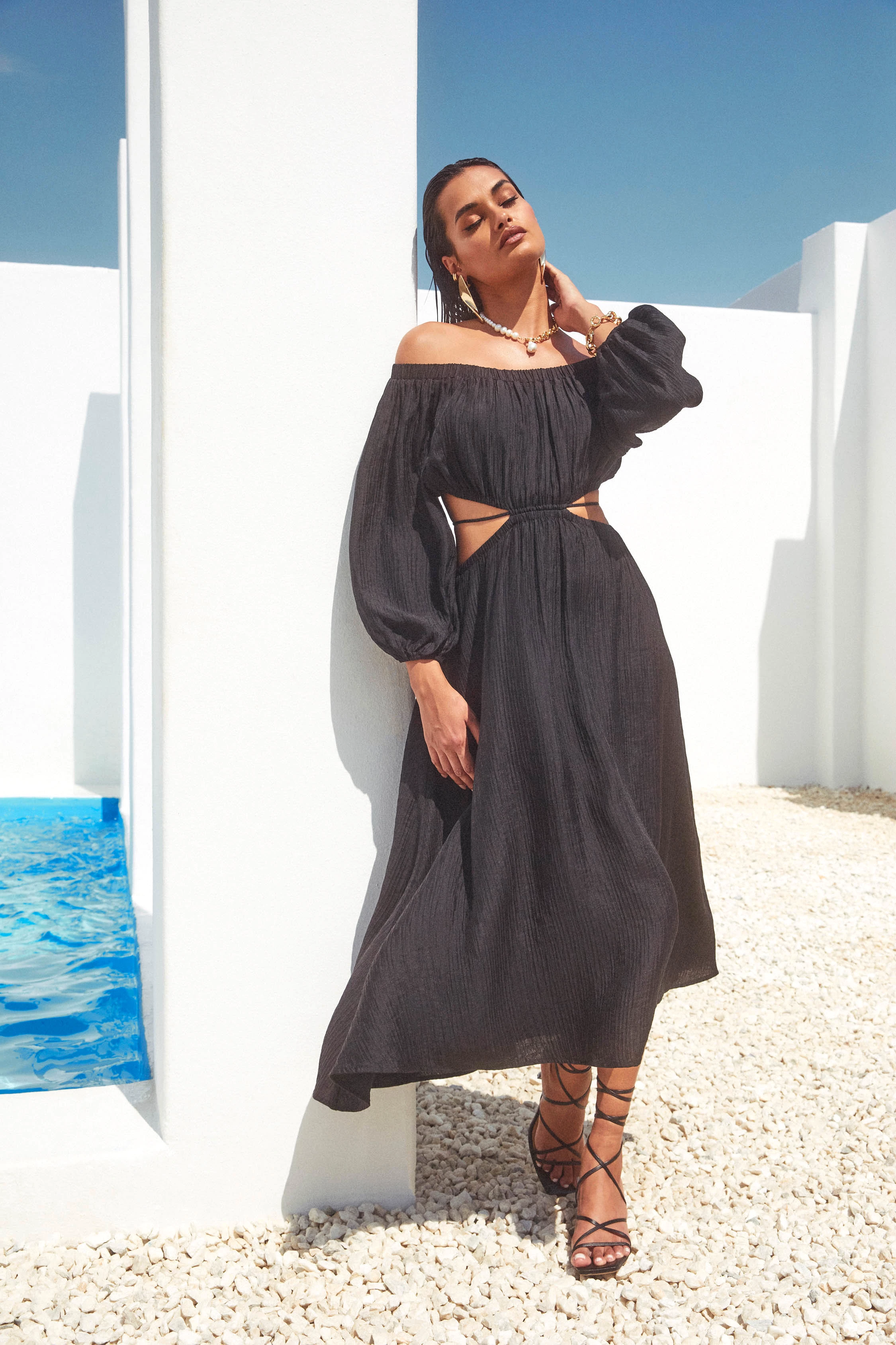 Cassian Cutout Off Shoulder Midi Dress