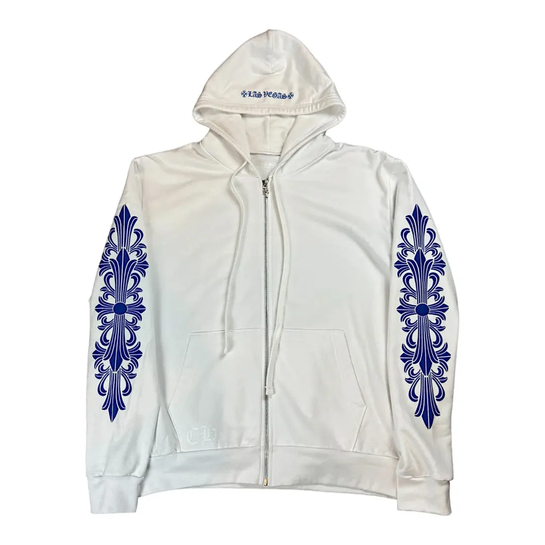 Chrome Hearts Rolling Stones Floral Zip Up Hoodie White/Blue