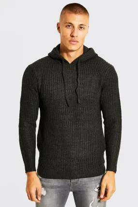 Chunky Fisherman Rib Knitted Hoodie | boohooMAN UK