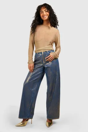 Coated Metallic Denim Boyfriend Jeans