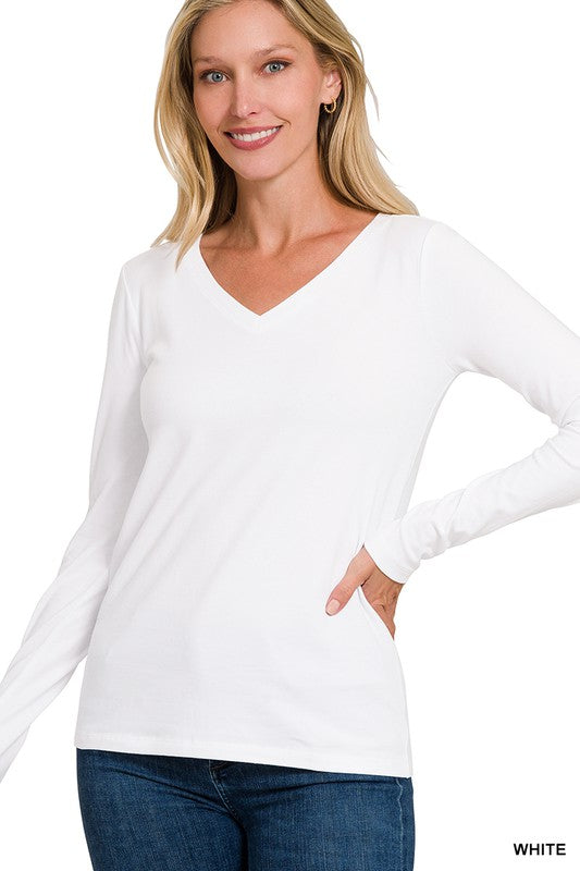 Cotton V Neck Long Sleeve Shirt