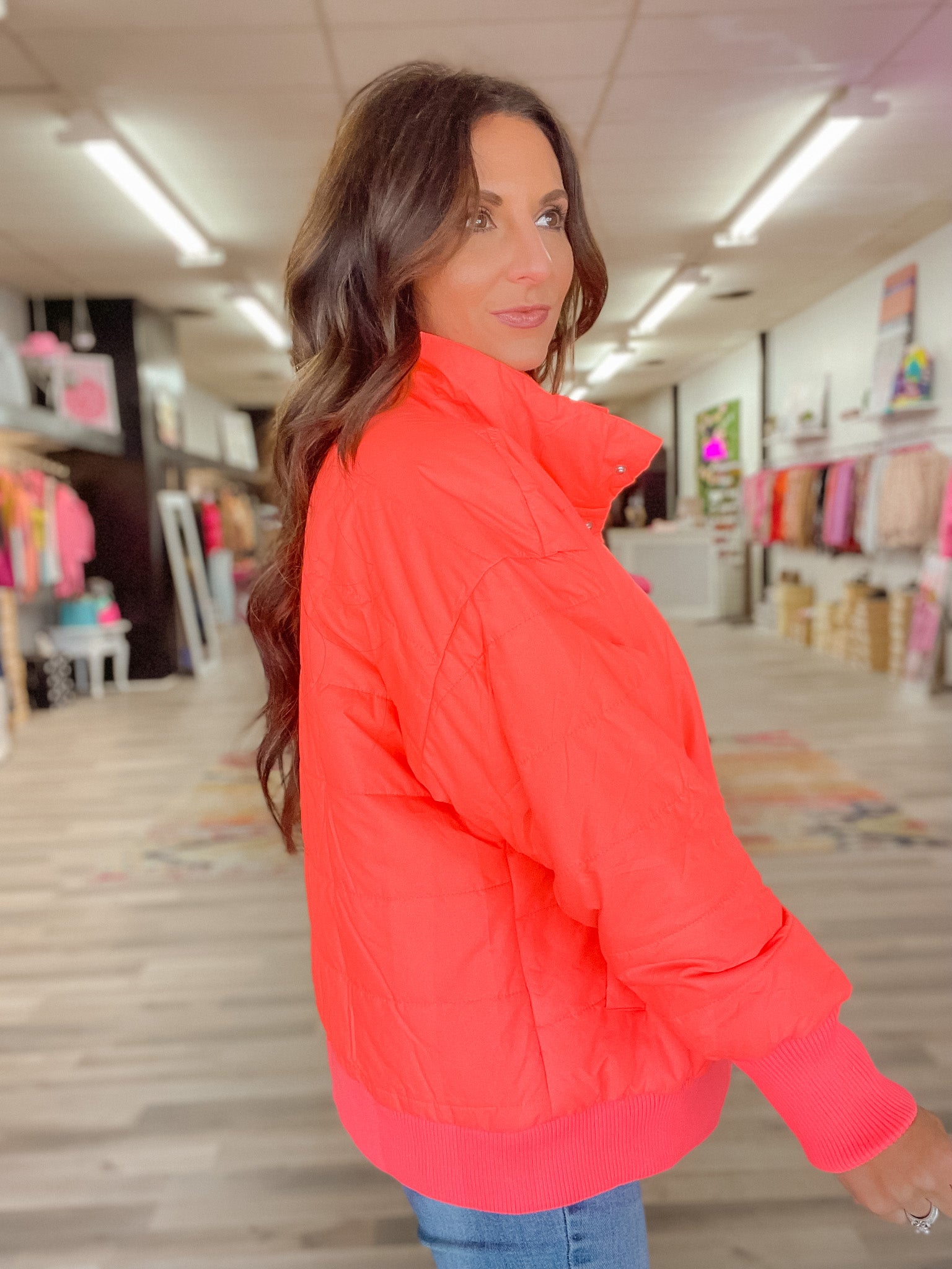 Crazy For You Neon Coral Puffer Jacket