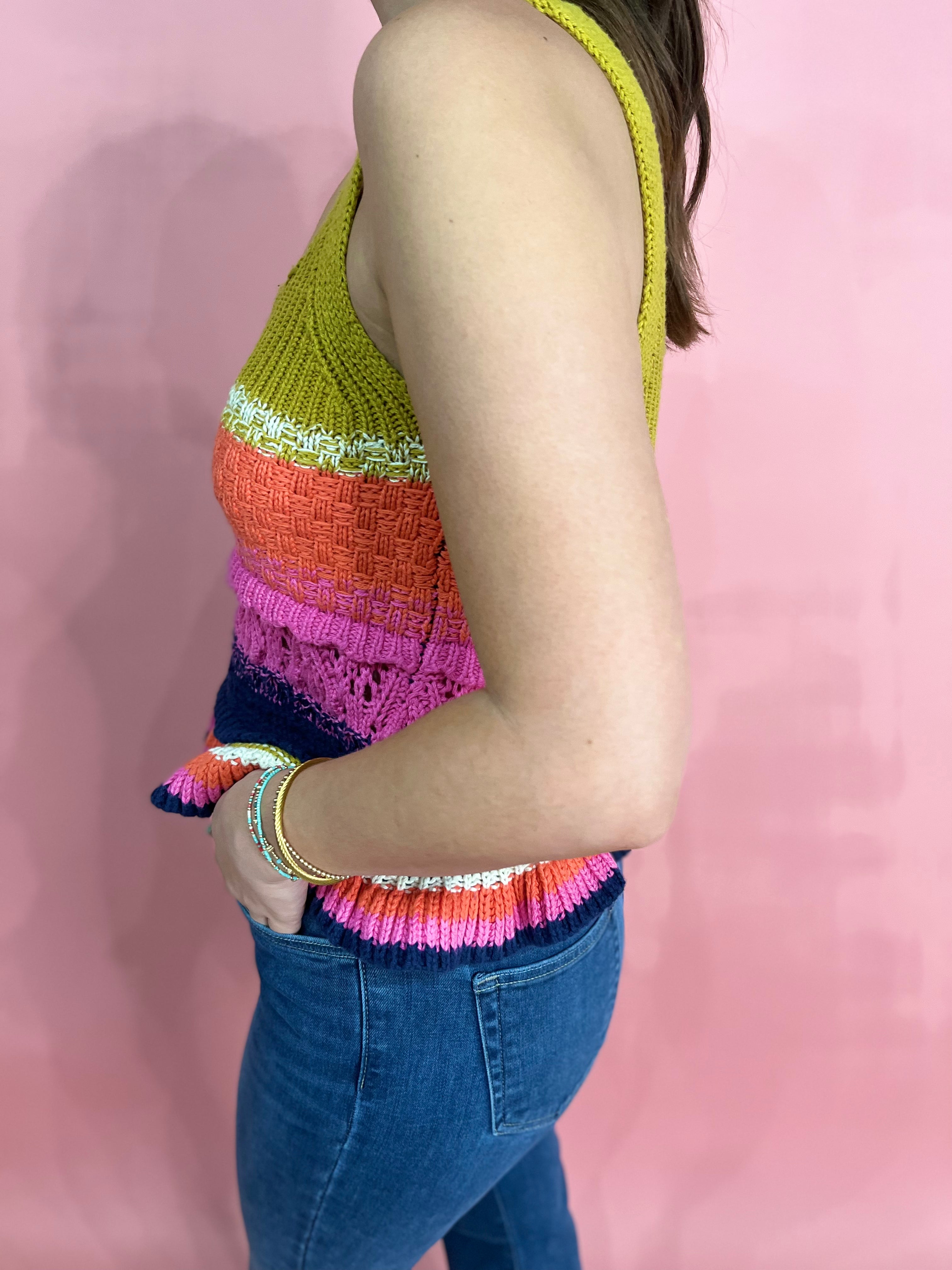 Crochet Colorblock Peplum Top