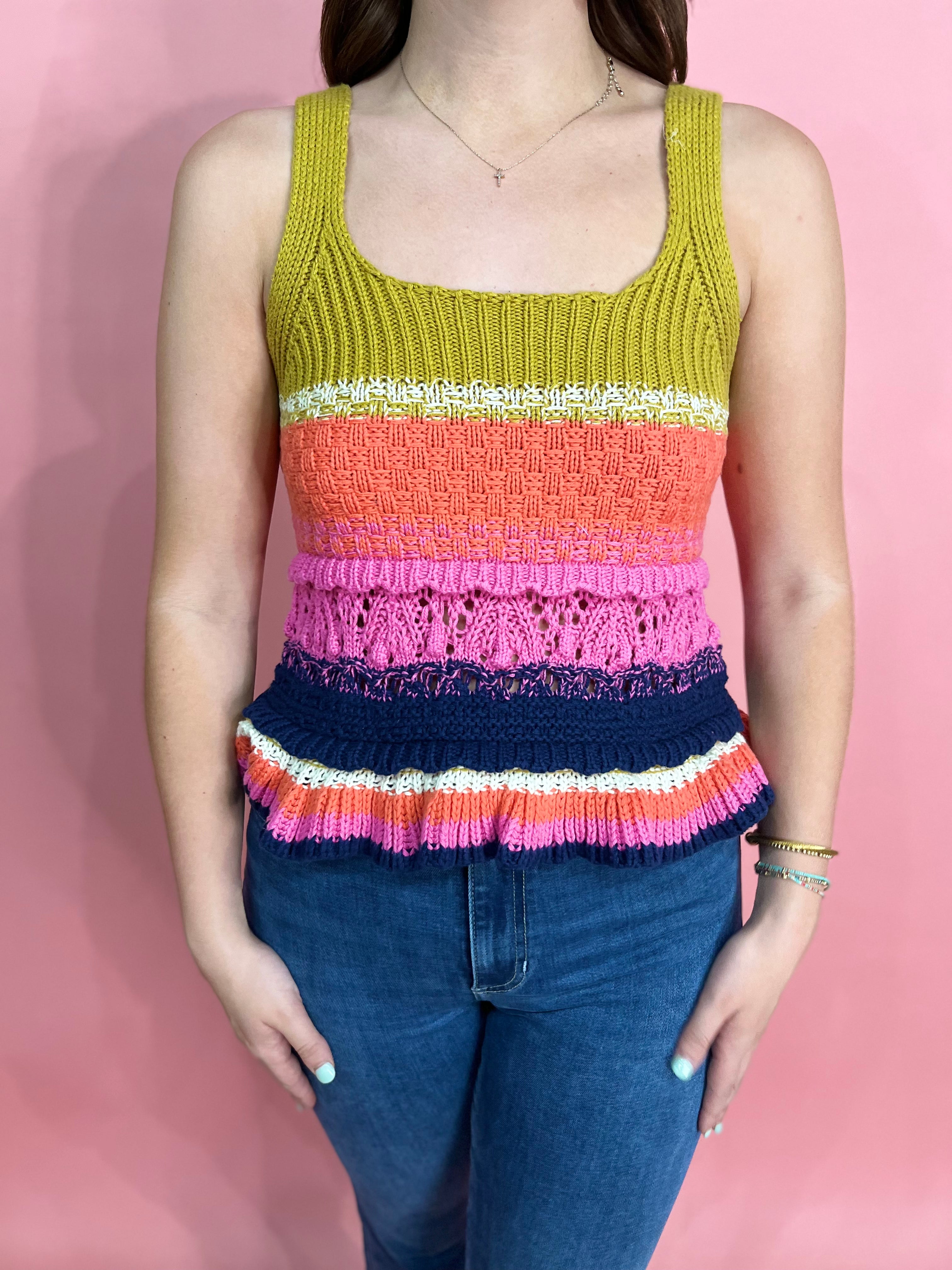 Crochet Colorblock Peplum Top