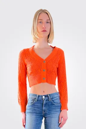 Crochet Cropped Cardigan - Orange