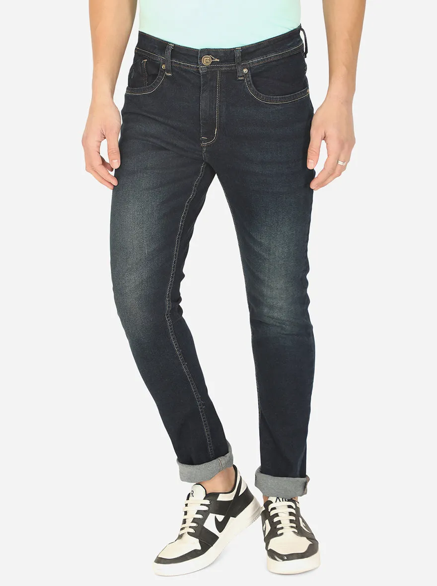 Dark Blue Washed Straight Fit Jeans | Greenfibre