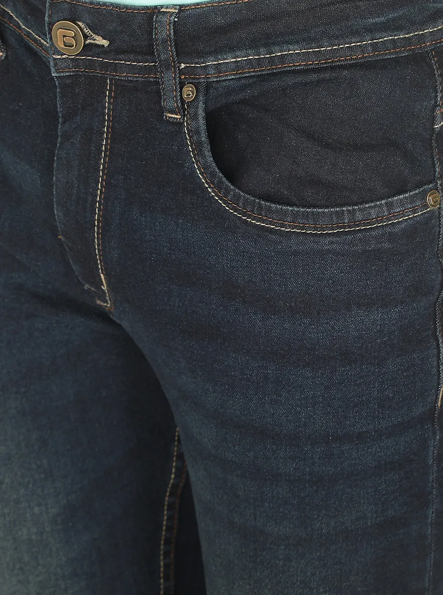 Dark Blue Washed Straight Fit Jeans | Greenfibre