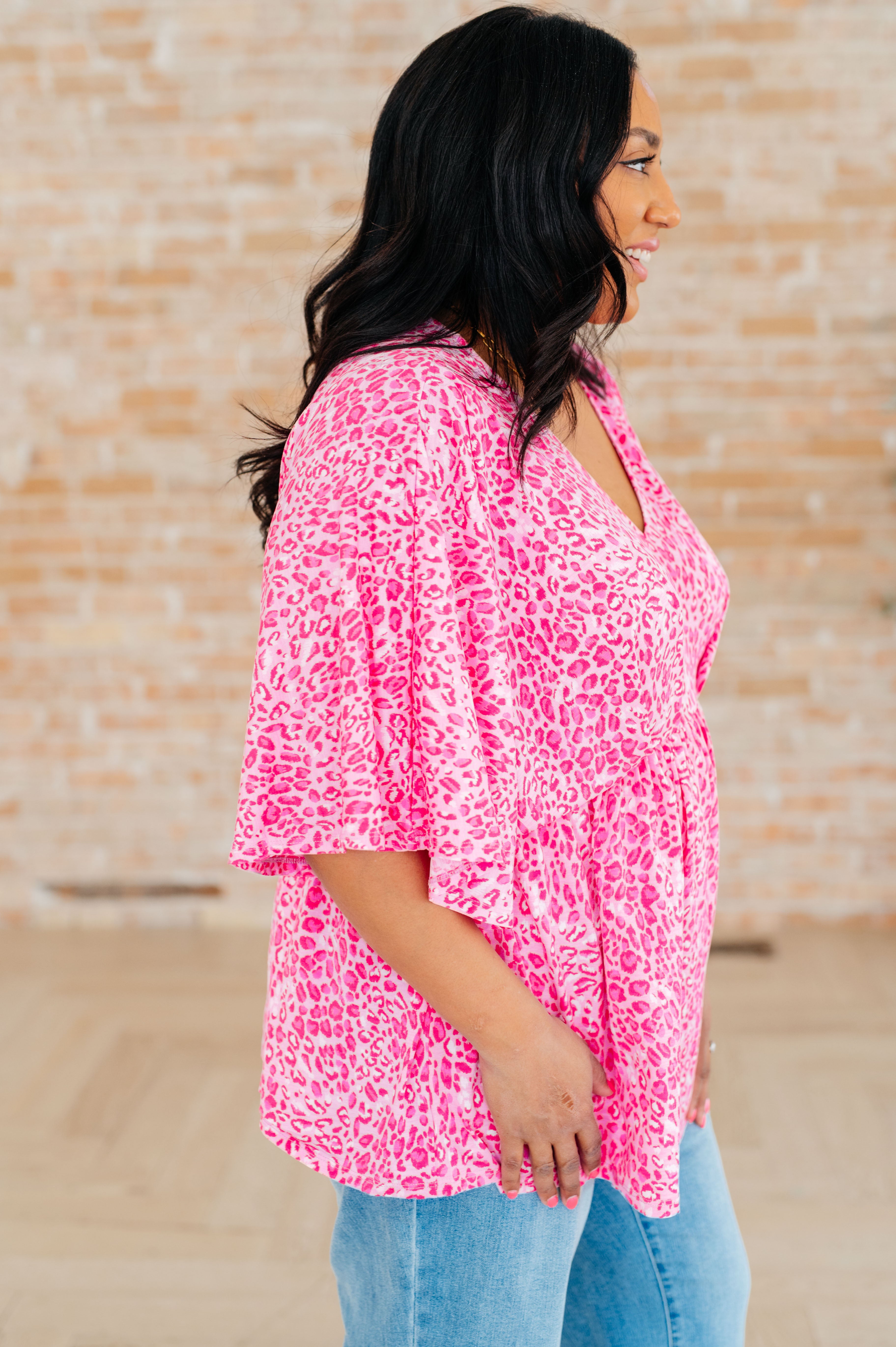 Dreamer Peplum Top in Pink Leopard