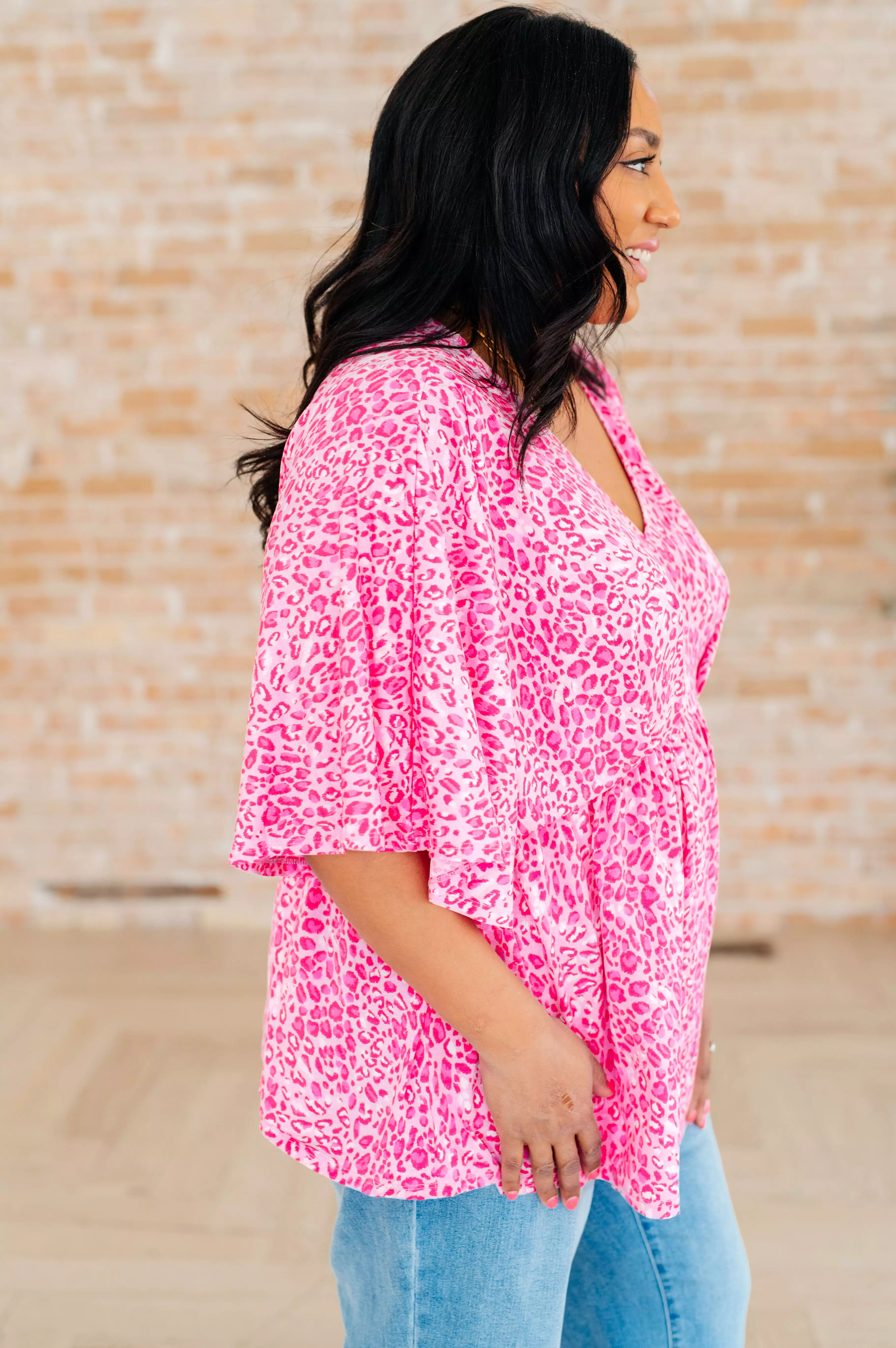 Dreamer Peplum Top in Pink Leopard