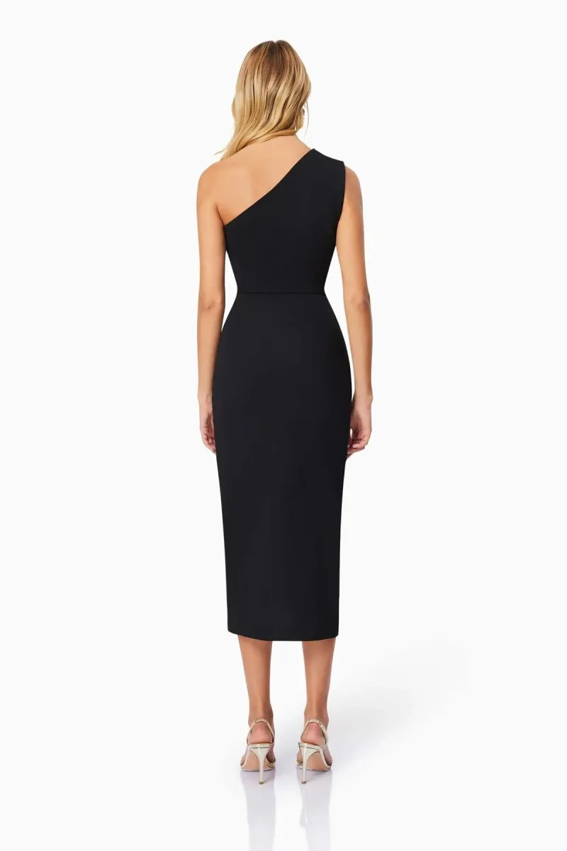 Elliatt- Jade One Shoulder Midi Dress In Black