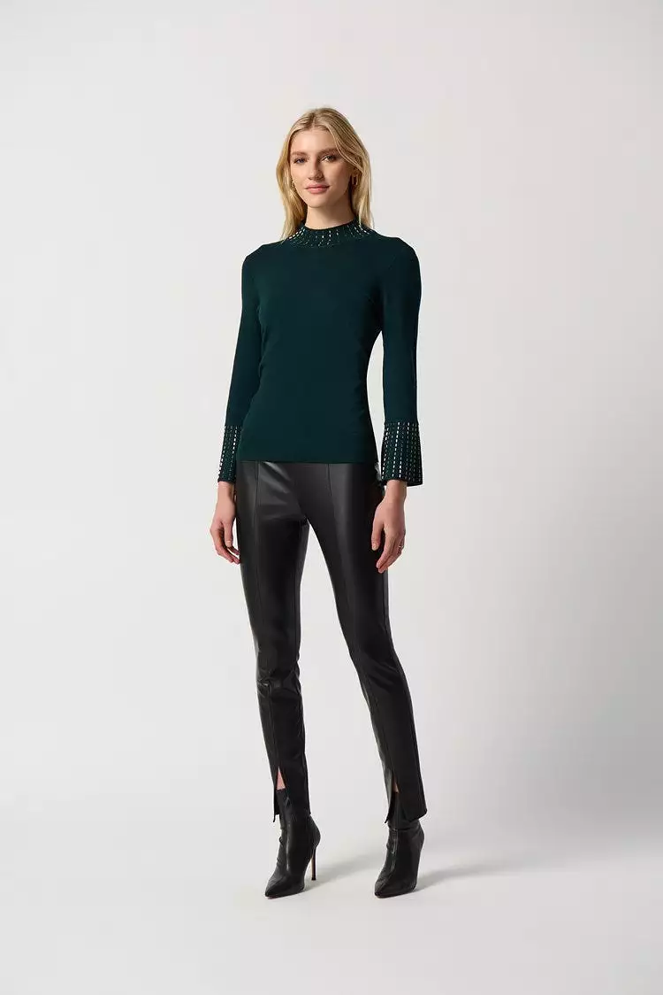 Embellished Sweater With Bell Sleeve and Mock Neck-Jospeh Ribkoff 234920