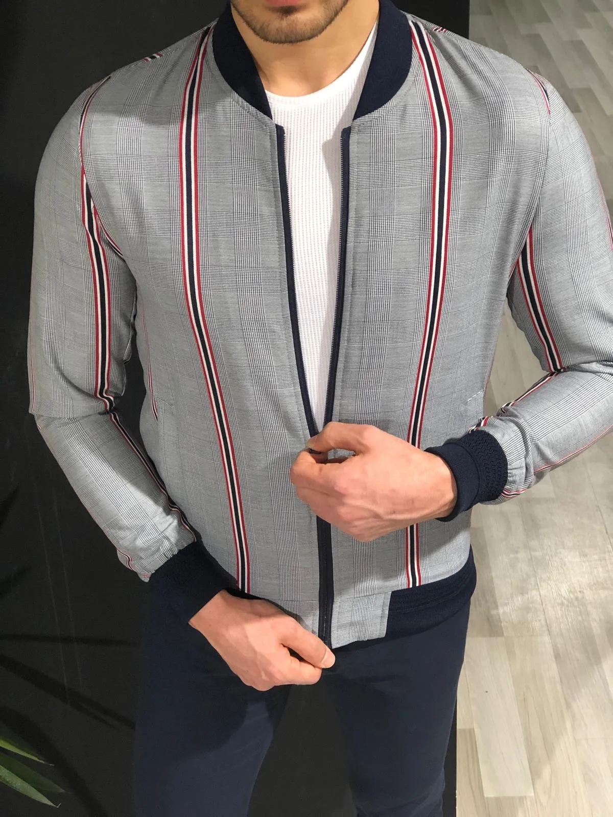 Faha Slim-Fit Colored Striped Jacket in Red