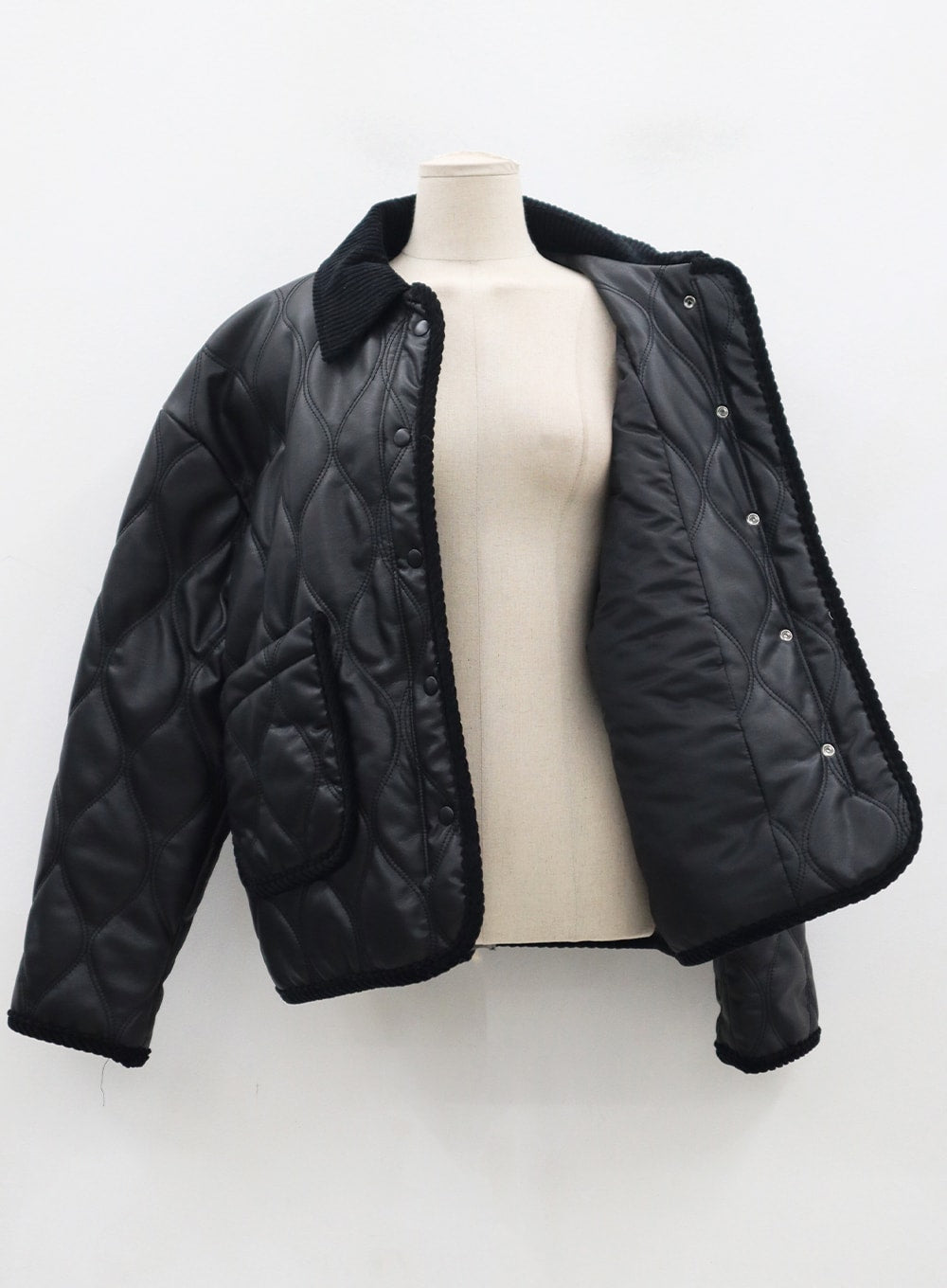 Faux Leather Button Puffer Jacket CD19