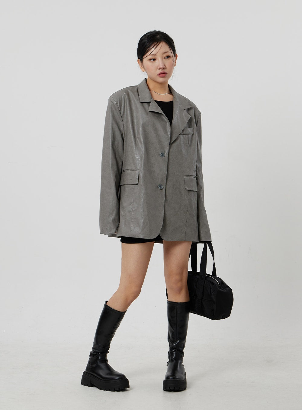 Faux Leather Oversized Jacket CF306