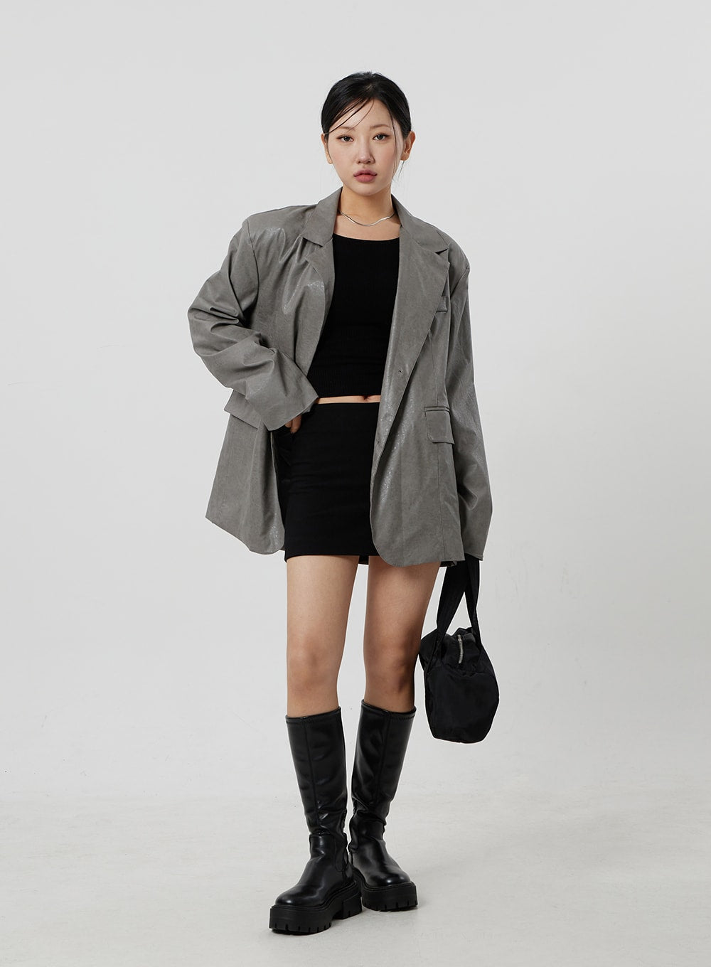 Faux Leather Oversized Jacket CF306