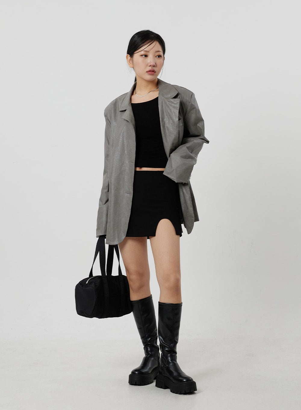 Faux Leather Oversized Jacket CF306