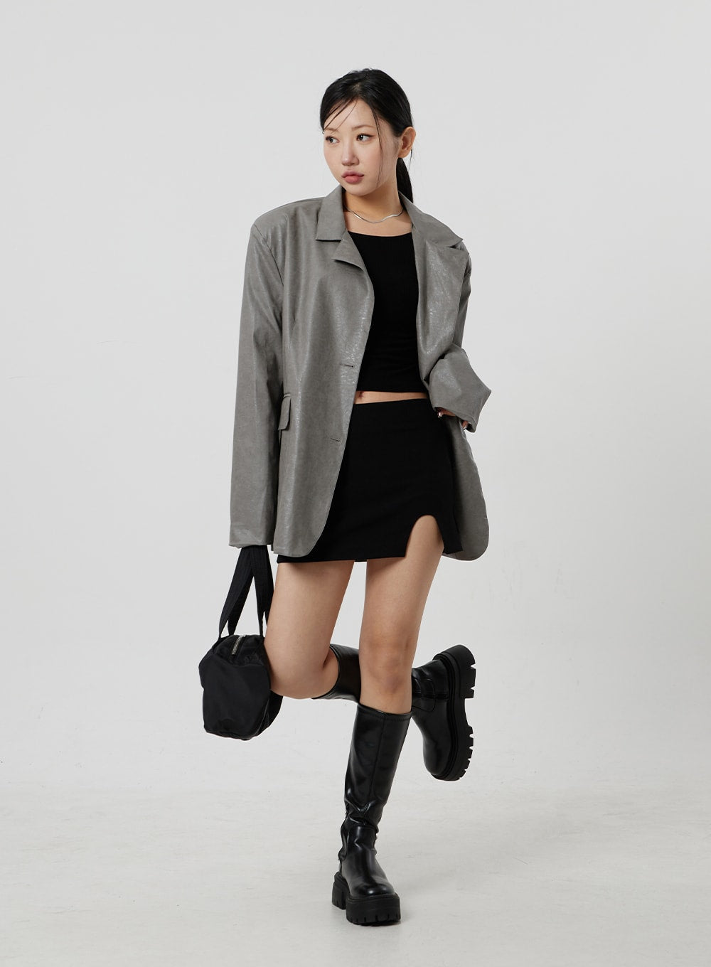 Faux Leather Oversized Jacket CF306