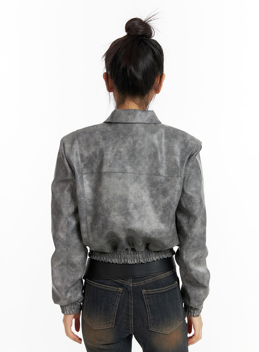 Faux Leather Patchy Jacket CF416