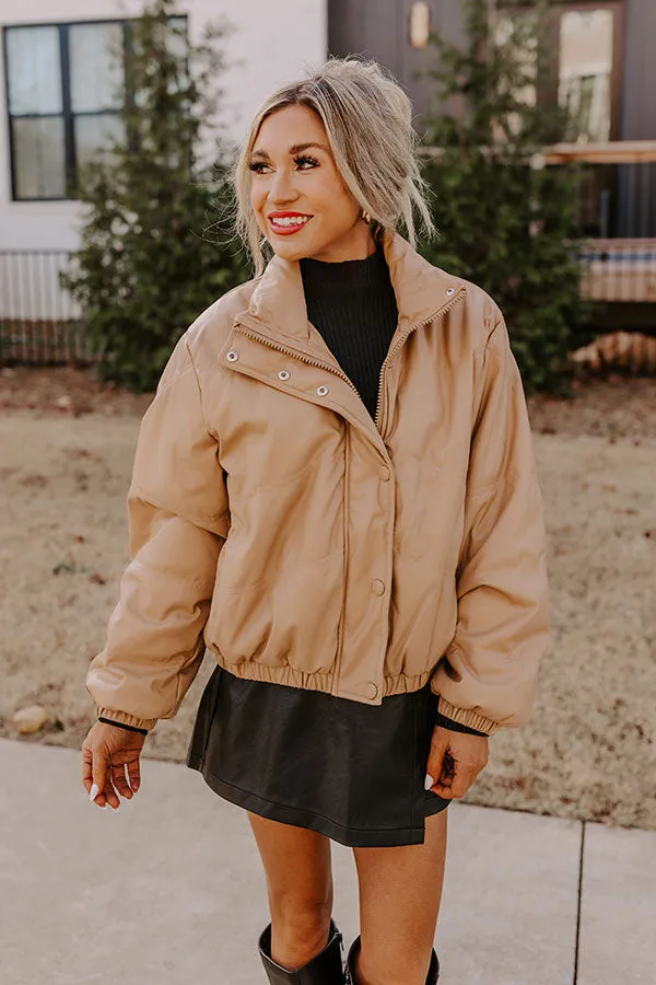 Feeling Spontaneous Faux Leather Jacket In Khaki